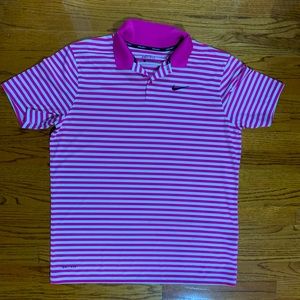Pink-White Stripe Nike Dri-Fit Golf Shirt